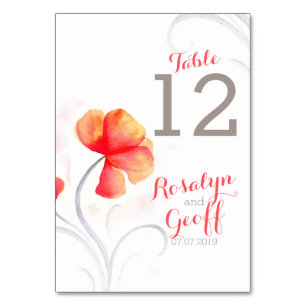 Numéro de table mariage orange fleur sauvage aquar