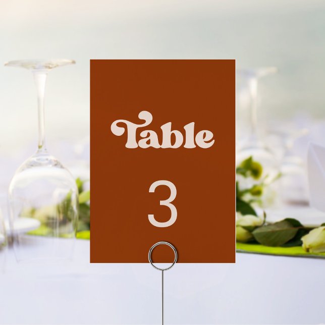 Numéro De Table Mariage orange rétro élégant (Créateur téléchargé)