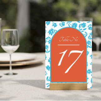 Numéro De Table Mariage Orange Verona Sunset Blue Flowers