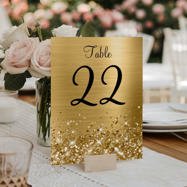 Numéro De Table Mariage Pailleté Or Feuille (Faux Glittery Gold Foil Wedding Table Number)