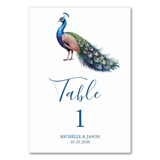 Numéro De Table Mariage Paon Aquarelle Moderne Tendance (Par défaut)