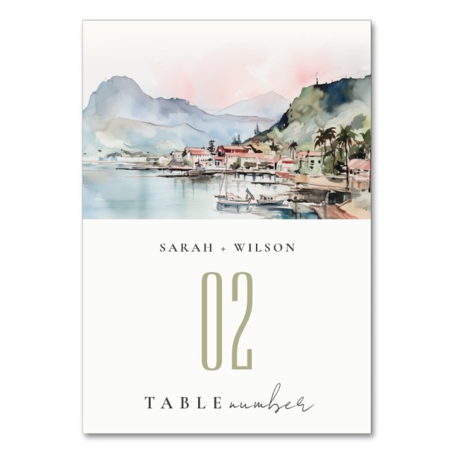 Numéro De Table Mariage Paysage Aquarelle Kauai Hawaï (Par défaut)