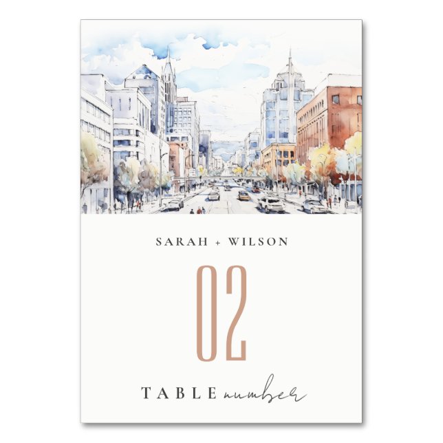 Numéro De Table Mariage Paysage Aquarelle Omaha Nebraska (Par défaut)