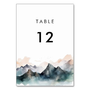 Numéro De Table Mariage paysager moderne Watercolor Mountain