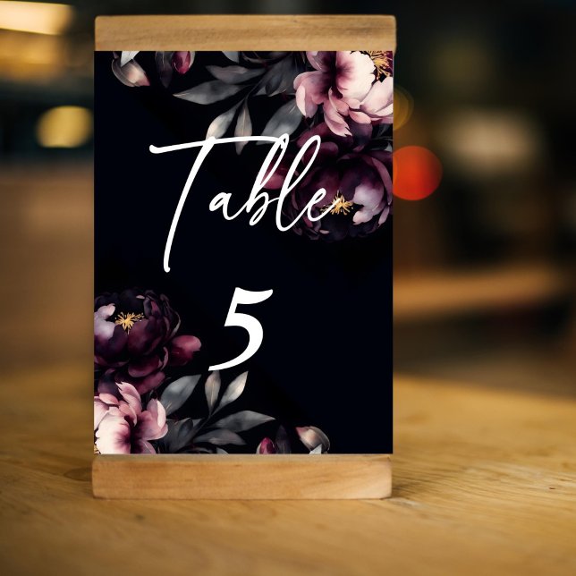 Numéro De Table Mariage personnalisable vaisselle noir moody peoni (Wedding personalized tableware dark moody peonies table number cards elegant reception decor)