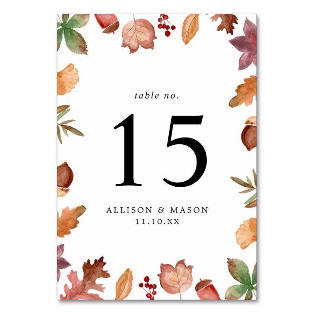 Numéro De Table Mariage Personnalisé avec Feuilles d'Automne Rusti (Par défaut)
