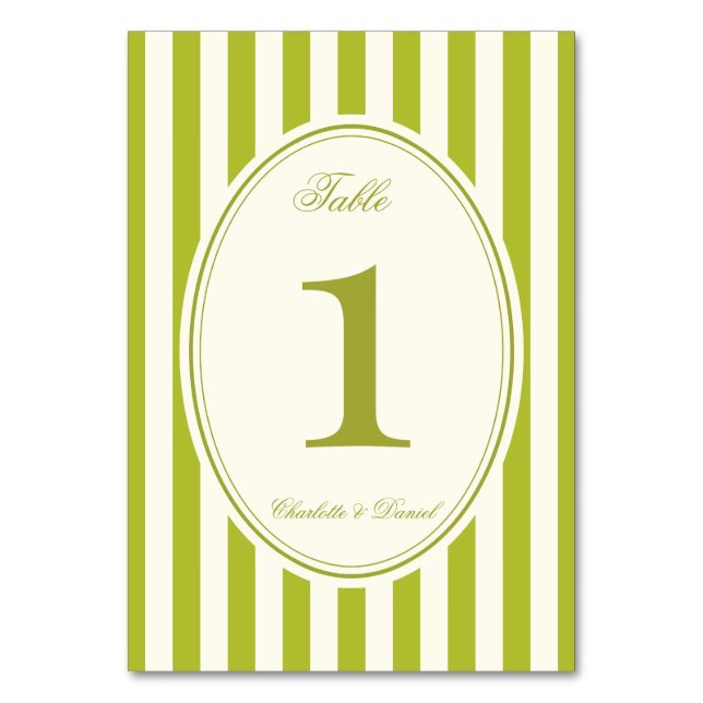 Numéro De Table Mariage personnalisé chartreuse rayé (Par défaut)
