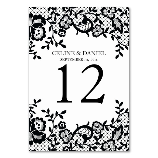 Numéro De Table Mariage personnalisé Chic Black Lace (Par défaut)