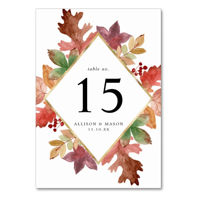 Numéro De Table Mariage Personnalisé Feuilles d'Automne Rustique (Par défaut)
