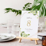 Numéro De Table Mariage Personnalisé Géométrique Moderne avec Verd<br><div class="desc">Cartes de numéro de table de mariage sur mesure avec un cadre doré géométrique moderne et un design de verdure à l'aquarelle. Personnalisez avec les noms des mariés et la date du mariage. Parfait pour les mariages sur le thème du jardin. *Veuillez personnaliser et ajouter chaque carte à votre panier...</div>