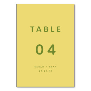 Numéro De Table Mariage Personnalisé Jaune Citron Moderne Minimali