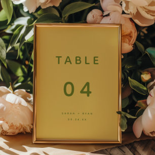 Numéro De Table Mariage Personnalisé Jaune Citron Moderne Minimali