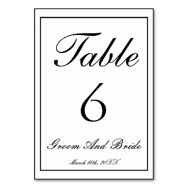 Numéro De Table Mariage personnalisé N&B (Par défaut)
