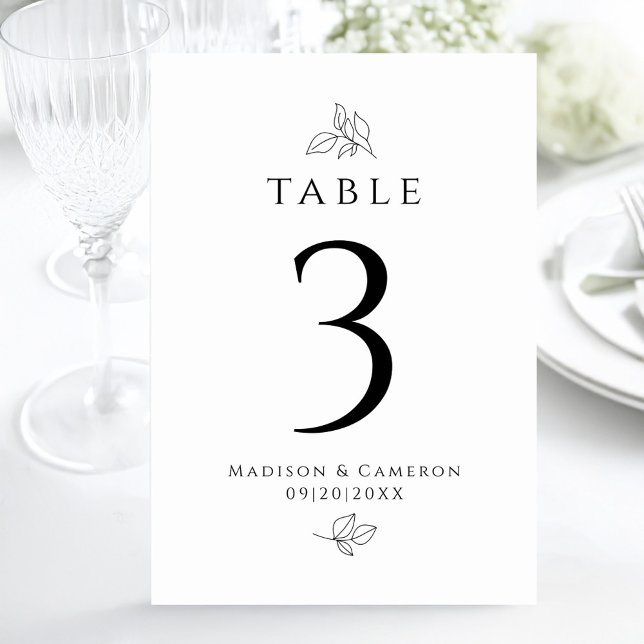 Numéro De Table Mariage personnalisé Noir Blanc Feuilles Foliage E (Custom Wedding Black White Leaves Foliage Elegant Table Number)