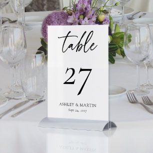 Numéro De Table Mariage personnalisé noir et blanc élégant