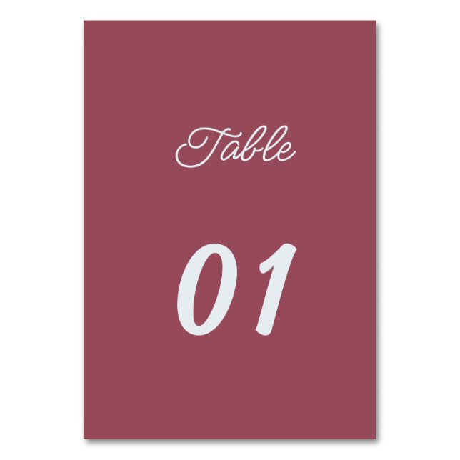 Numéro De Table Mariage personnalisé Simple Maroon (Par défaut)