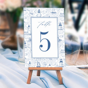 Numéro De Table Mariage Phare Toile Côtière Bleue