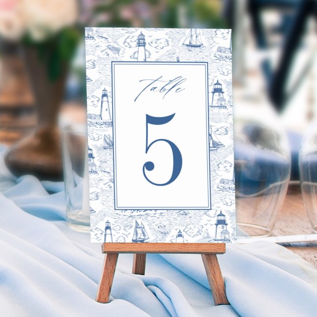 Numéro De Table Mariage Phare Toile Côtière Bleue (Créateur téléchargé)