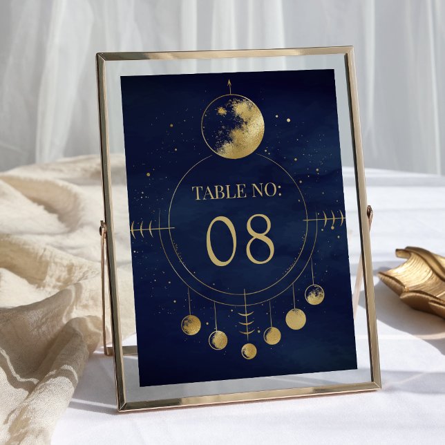 Numéro De Table Mariage Phases de la Lune d'or bleu céleste (Créateur téléchargé)