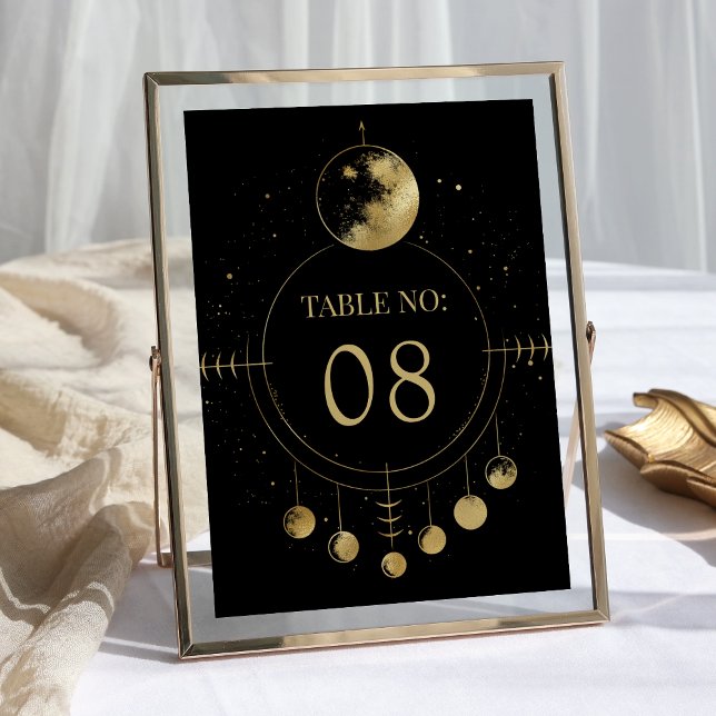 Numéro De Table Mariage Phases de la Lune d'or noir céleste (Créateur téléchargé)