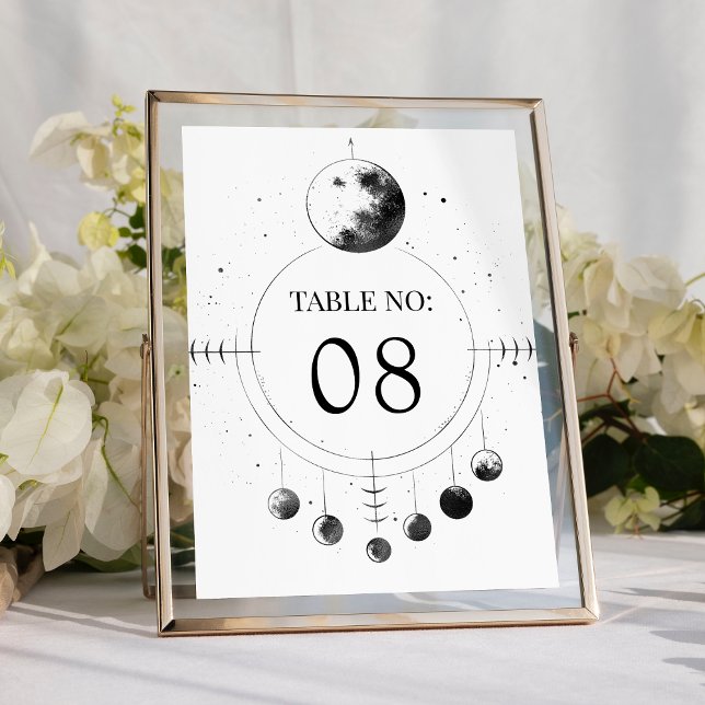 Numéro De Table Mariage Phases de Lune Noir Blanc Céleste (Créateur téléchargé)