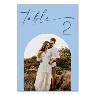 Numéro De Table Mariage Photo Arc-en-ciel Bleu Pastel. Moderne Côt