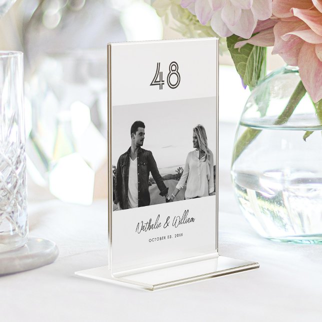 Numéro De Table Mariage photo minimaliste moderne personnalisé (Personalized Modern Minimal Photo Wedding Table Number )