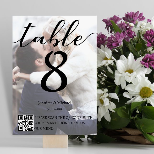 Numéro De Table mariage photo moderne qr code menu et table (Créateur téléchargé)