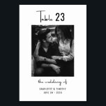 Numéro De Table Mariage photo noir blanc minimal<br><div class="desc">Carte de numéro de table de Mariage de script noir minimal,  customisez ce produit avec le numéro de table dont vous avez besoin et votre image de choix ainsi que les noms et la date du mariage. Cet élément fait partie d'une collection avec plus d'éléments correspondants.</div>