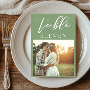 Numéro De Table Mariage photo Sage Green White Script Couple