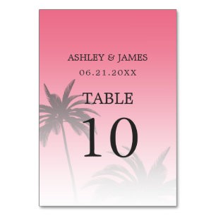 Numéro De Table Mariage Pink Tropical Palm Tree Beach