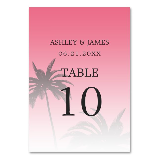 Numéro De Table Mariage Pink Tropical Palm Tree Beach (Par défaut)