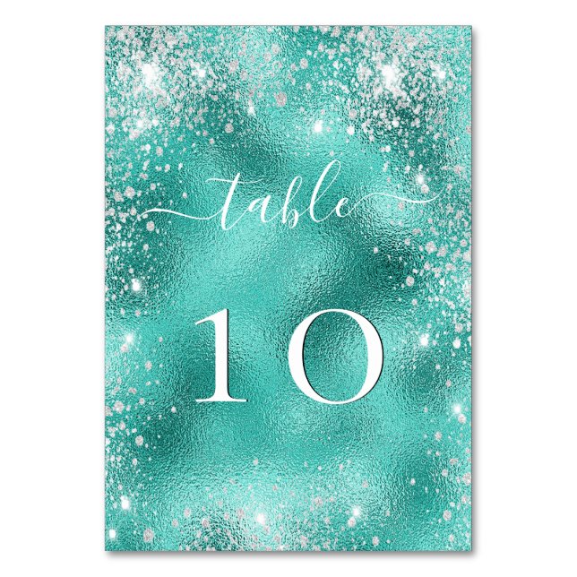 Numéro De Table Mariage plage turquoise parties scintillant verte  (Dos)
