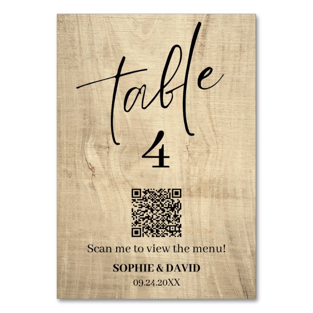 Numéro De Table Mariage QR personnalisé en bois rustique (Par défaut)