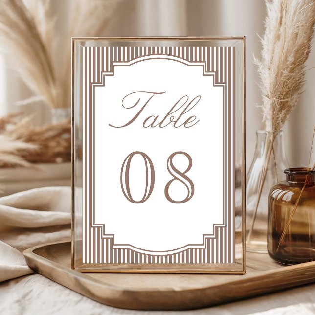 Numéro De Table Mariage Rayé Brun Classique Moka (Créateur téléchargé)