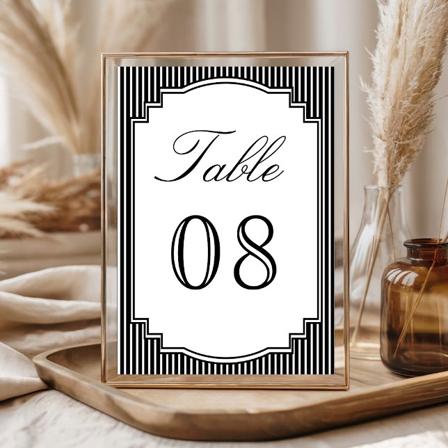 Numéro De Table Mariage rayé noir et blanc (Créateur téléchargé)