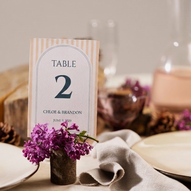 Numéro De Table Mariage rayé pêche et crème  (Créateur téléchargé)