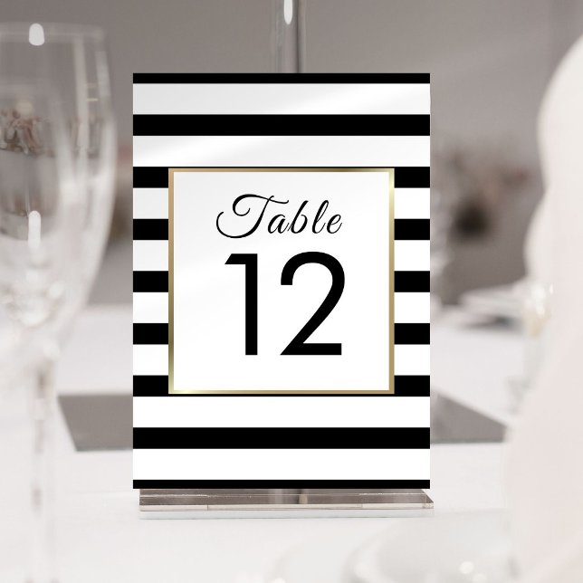 Numéro De Table Mariage Rayure Classique  | Faux Or Feuille (Classic Stripe Wedding | Faux Gold Foil Table Number)