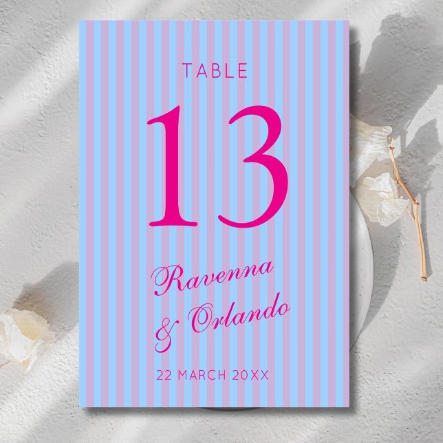 Numéro De Table Mariage Rayure Rose Bleu Rose Rétro Rose Clair (Créateur téléchargé)