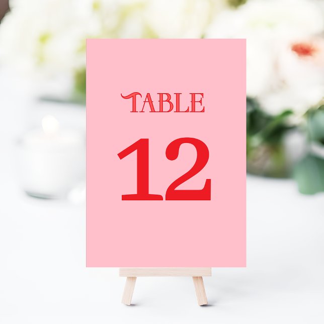 Numéro De Table Mariage Rétro Minimal Rouge et Rose (Créateur téléchargé)