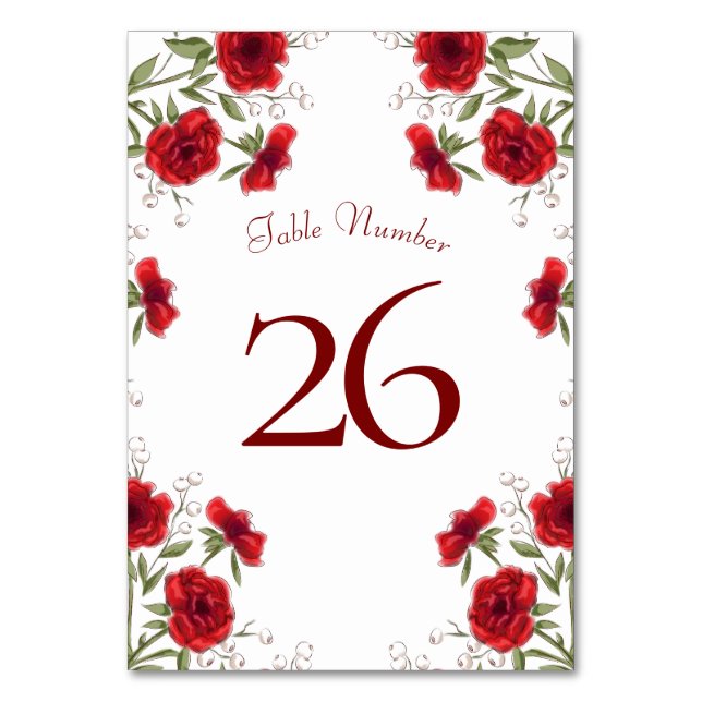 Numéro De Table Mariage Romantique Rose Rouge (Dos)