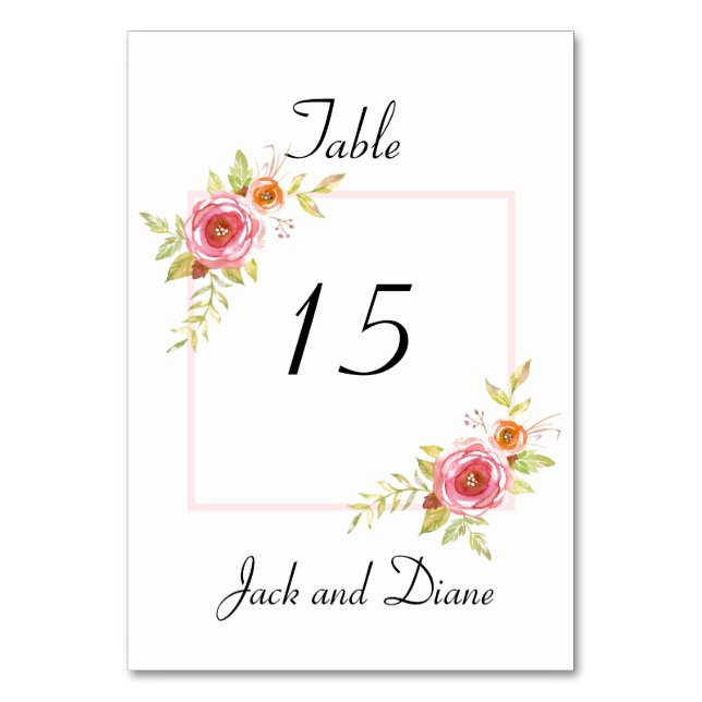 Numéro De Table Mariage rose d'aquarelle (Par défaut)