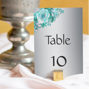 Numéro De Table Mariage Rose Elegant Argent et Aqua