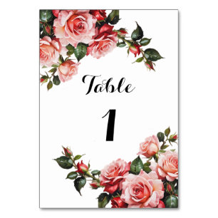 Numéro De Table Mariage rose et rouge foncé moody