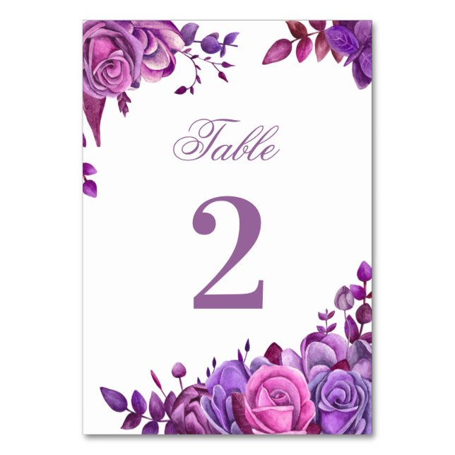 Numéro De Table Mariage rose et violet. Fleur lilac aquarelle (Par défaut)