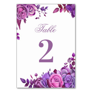 Numéro De Table Mariage rose et violet. Fleur lilas aquarelle