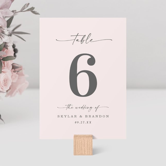 Numéro De Table Mariage rose pâle en poudre couleur simple (Créateur téléchargé)