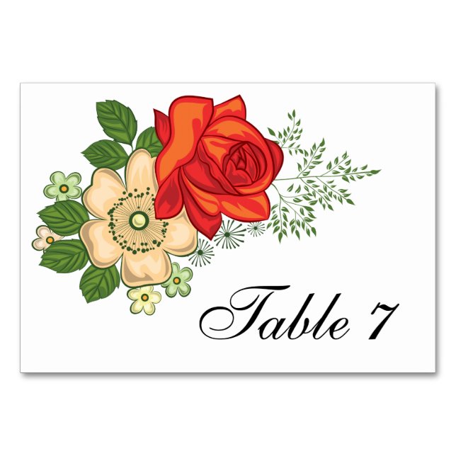 Numéro De Table Mariage Rose Rouge et Pâquerettes (Devant)