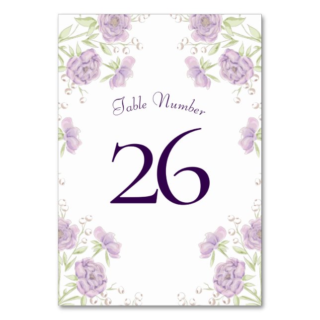 Numéro De Table Mariage Rose Violette Lavande (Dos)