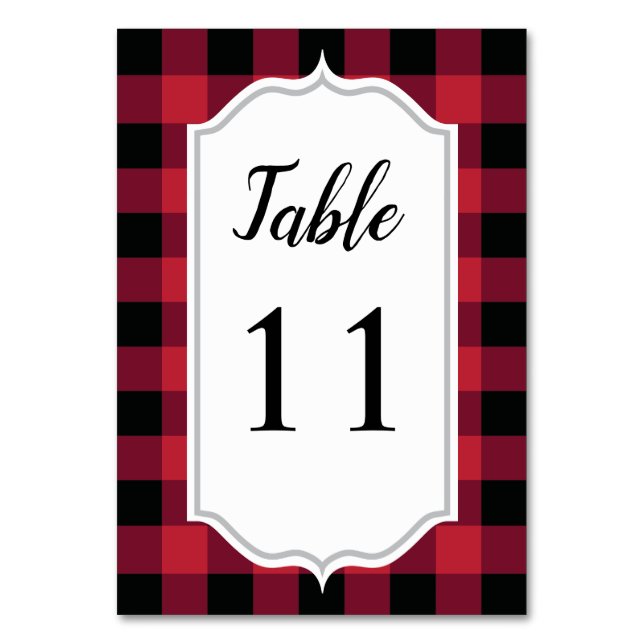 Numéro De Table Mariage rouge noir classique à Buffalo Plaid Check (Par défaut)